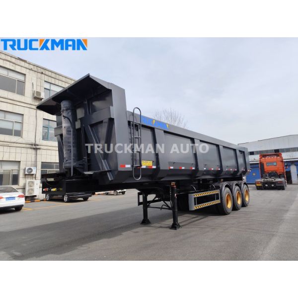 70 Tons 3 Axle Semi Trailer , Tractor Trailer Dump Trailer Hyva Lifting