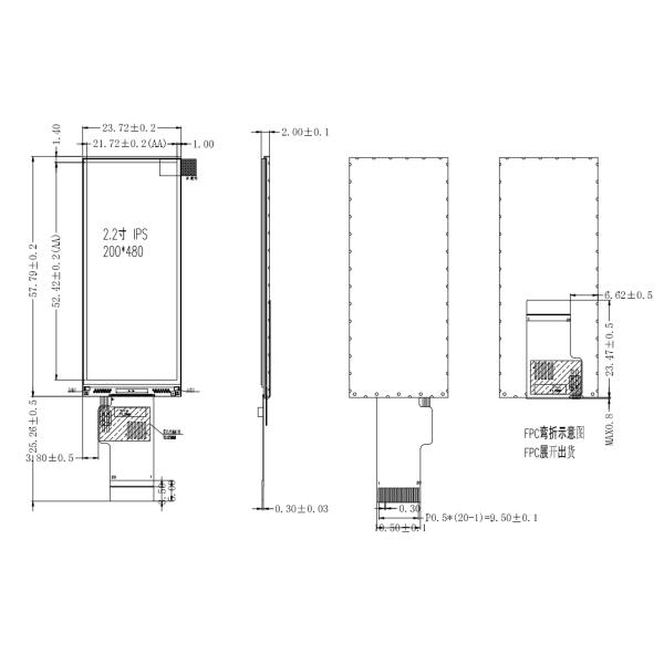 2.2-Inch Slim IPS TFT LCD Display Module- 200x480 Resolution, MIPI Interface, High Brightness 570 Nits