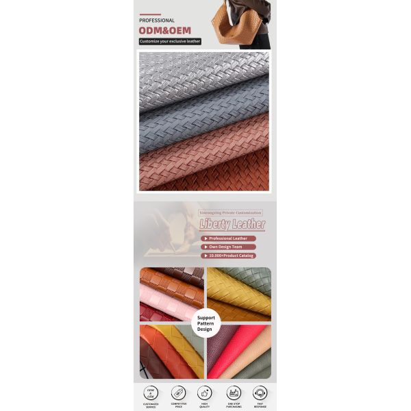 PVC Small Woven Pattern Artificial Synthetic Leather for Bag Packing Box Sofa Chair Belt Faux Leather Fabric Materials