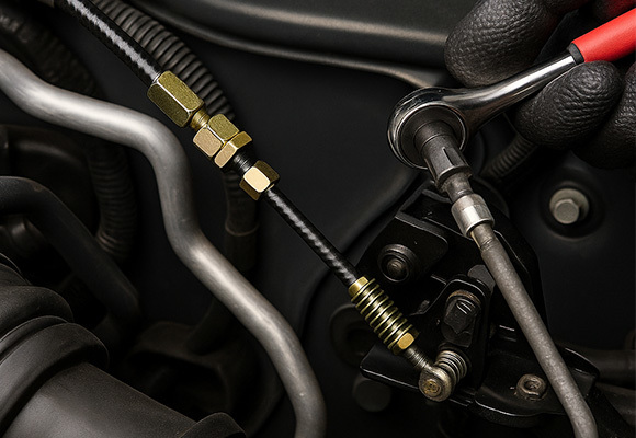 Clutch cable installed under heavy-duty truck with direct connection to lever