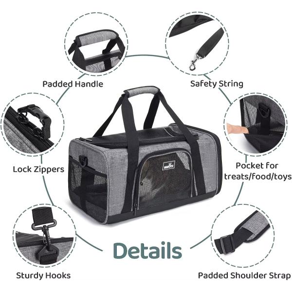 Canvas Polyester Foldable Pet Carrier Black Cat Carrier Shoulder Bag Rectangle