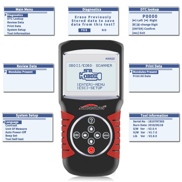 Konnwei Digital Can Obd2 Diagnostic Tool Code Reader For 12V Gasoline / Diesel Cars