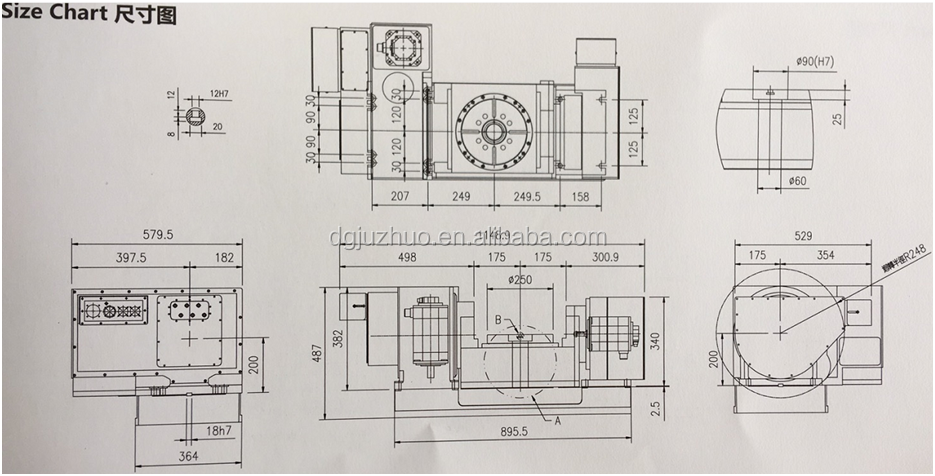 CNC 5-Axis Rotary Table WT-250 Size Chart