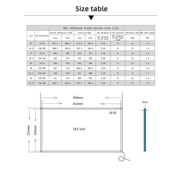 Smart Interactive DIY IR Touch Frame Panel Overlay 18.5 Inch Black