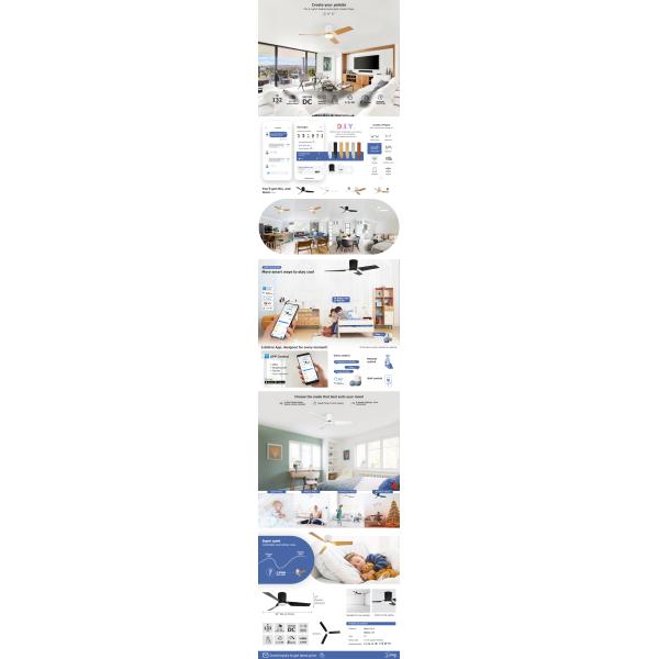 DC Motor ABS Blade Black Modern Ceiling Fan Small And Low Profile