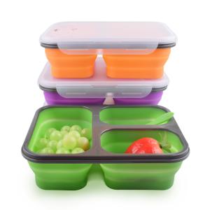 Quality 3 Compartment Lunch Containers 350mL 650mL Silicone Foldable Lunch Box for sale