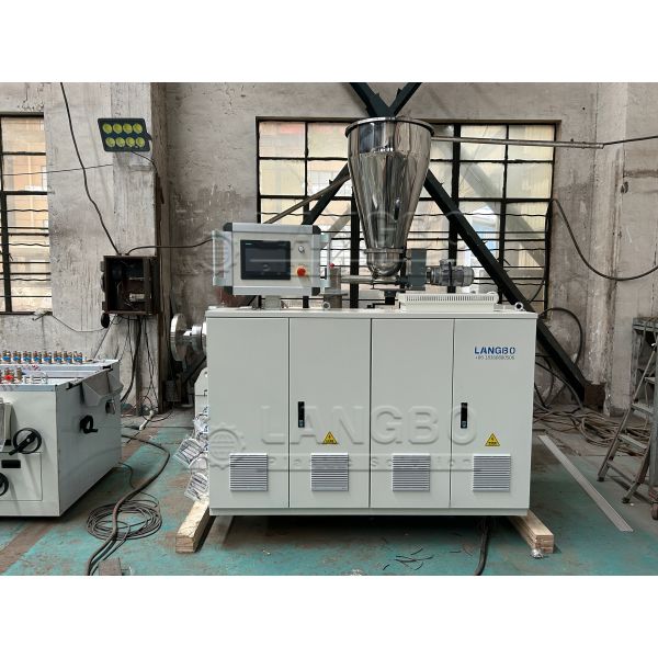 Conical twin screw extruder for PVC profile production