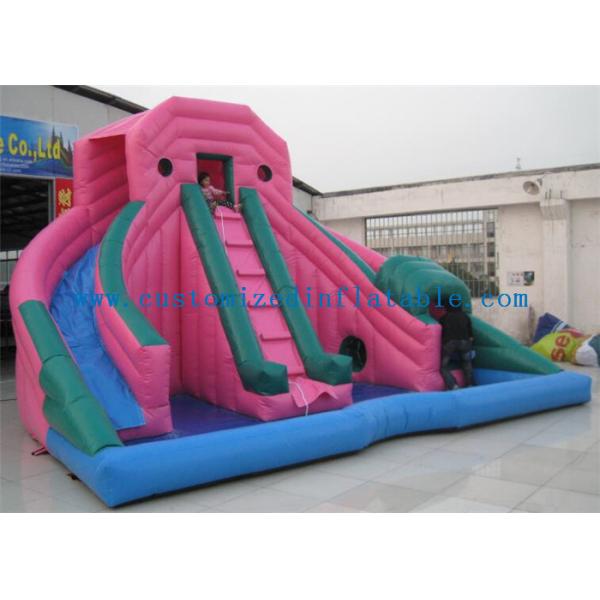 Custom Pink Double Inflatable Water Slides For Toddlers Plays With Pool