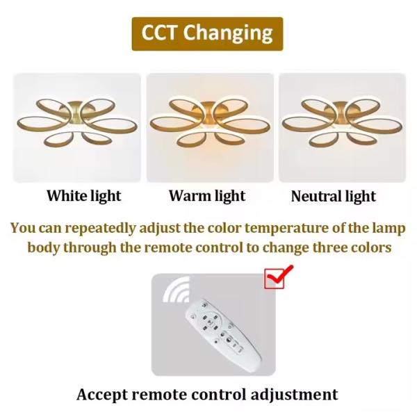 Dimmable Gold Surface Mounted Led Acrylic Ceiling Light Minimalist Creative Ring Hanging Light Flower Shape Modern