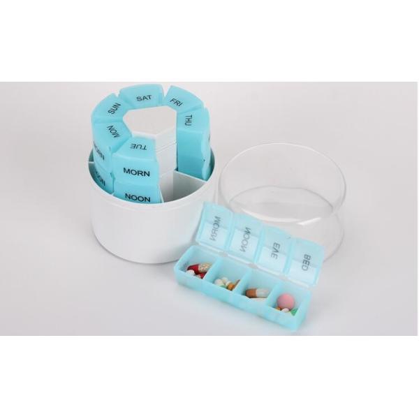 28 compartment column shape plastic pill storage box with pill crush box, Conventional eco-friendly 4 grids plastic trav