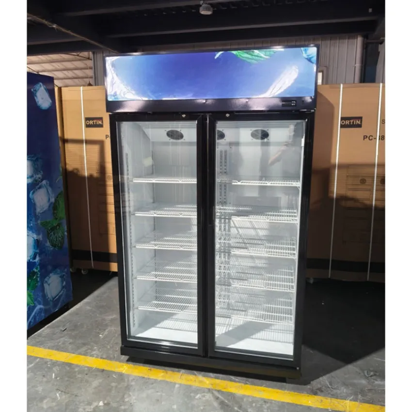 Internal view of beverage display cabinet