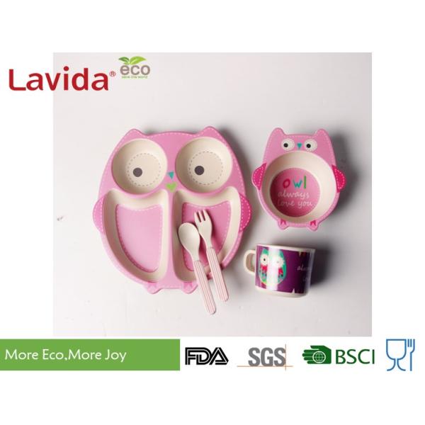 Formaldehyde Free Bamboo Childrens Dinnerware Shatter Proof Cartoon Owl Animals Patterns
