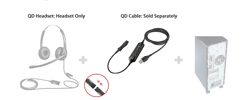 BNQD Quick Disconnect to USB Cable with Noise Cancelling and Inline Control for PC