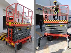 Quality Self Propelled 14m Mobile Scissor Lift Movable Battery Electric Hydraulic Aerial Working for sale