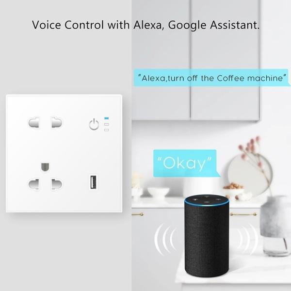 Tuya Wireless Mobile Phone Remote Control Smart Wall Plug Socket Supports Google&Alexa Voice Connection