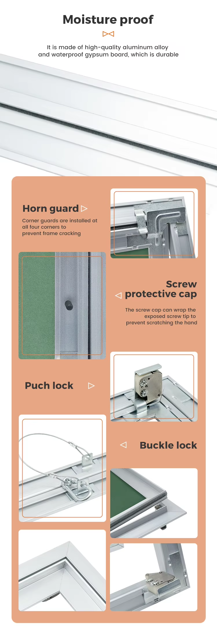 Aluminum Alloy 6063 Plasterboard Ceiling Access Panel With Push Lock