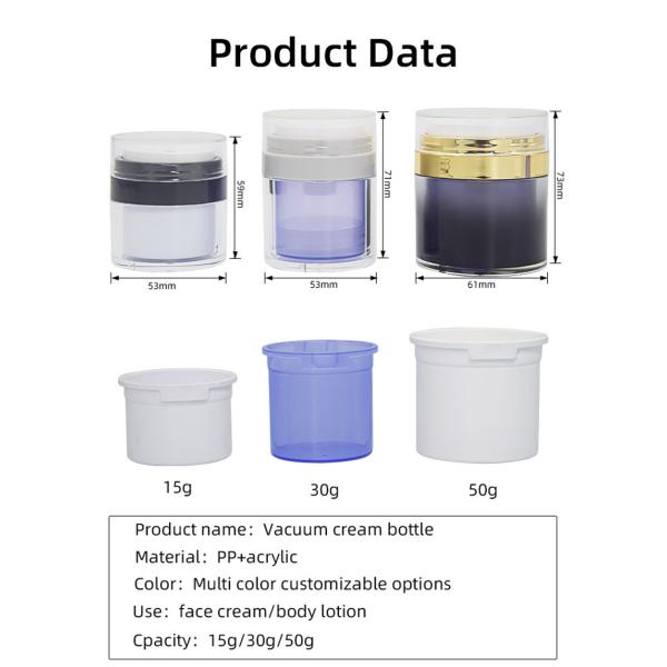 Cosmetic Packaging PP Airless Jar Including Replaceable 15g 30g 50g