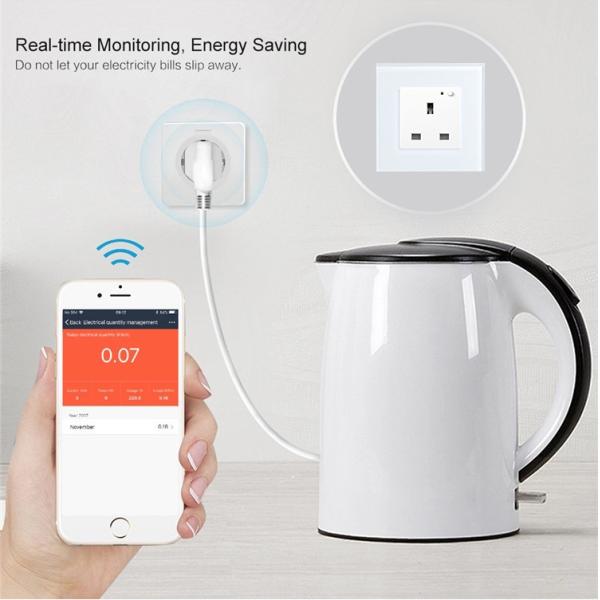 Tuya 2021 13A Outlet Universal Smart Wifi Socket Plug Glass Panel Wall Socket Uk