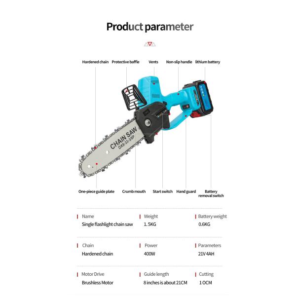8 Inch 400W Mini Pruning Saw Electric Chainsaws Removable For Fruit Tree Garden Trimming With Lithium Battery One-Handed