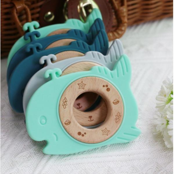 Multifunctional Silicone Baby Teether With Attachable Teething Wooden Ring Animal Pattern