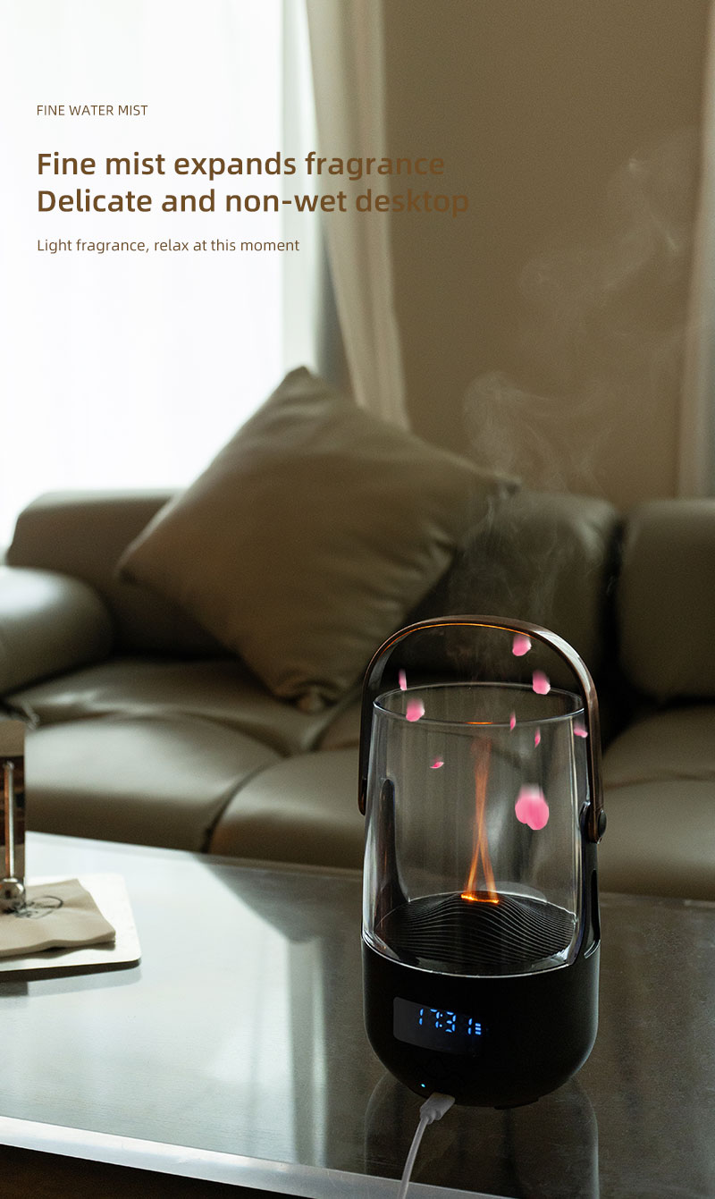 FUSMLI 3D Realistic Flame Aroma Diffuser 200ml Large Tank Quiet Operation with Type-C Charging Flame Humidifier