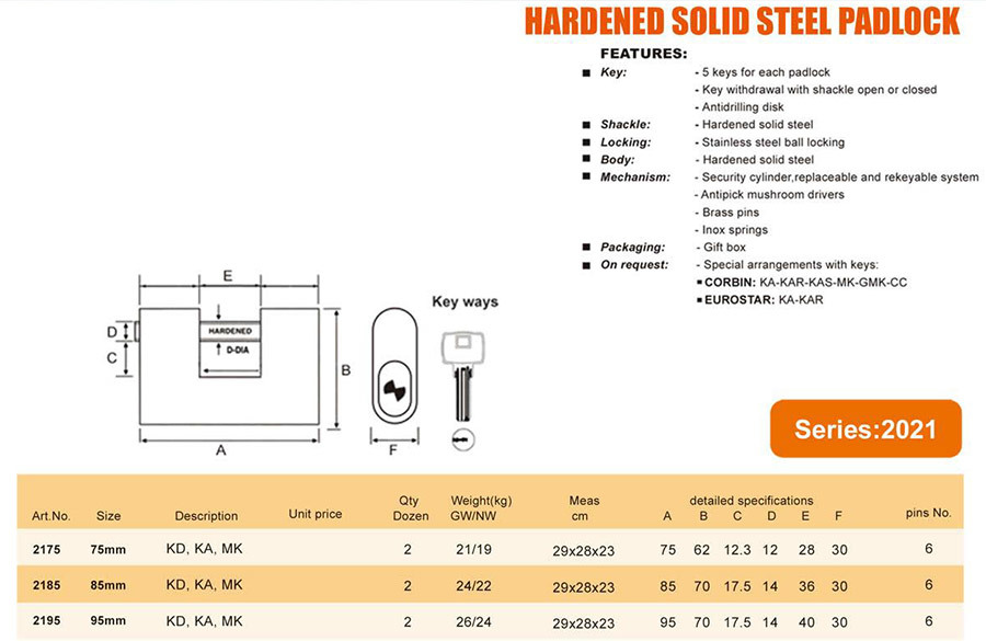 HARDENED SOLID STEEL PADLOCK