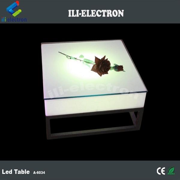 Portable square plastic led luminous table with metal shelf