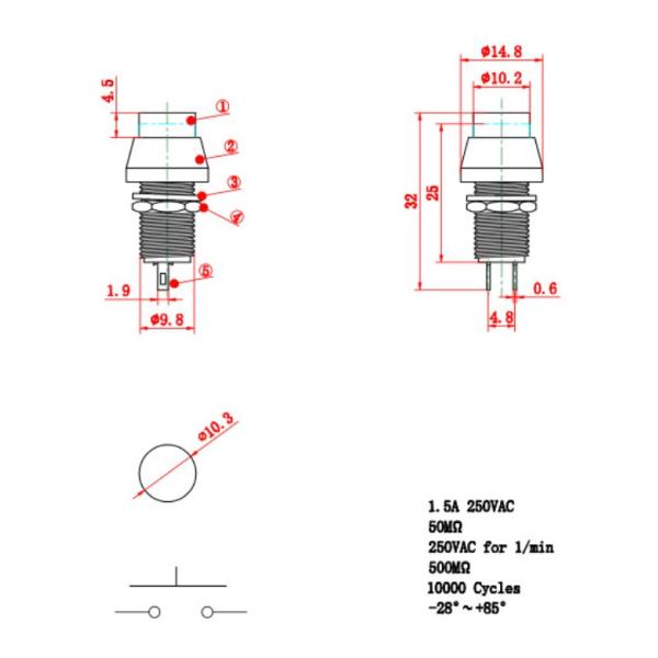Pbs1 - 7 Self Locking With Screw Button 0.5a Waterproof Electrical Switches 250vac