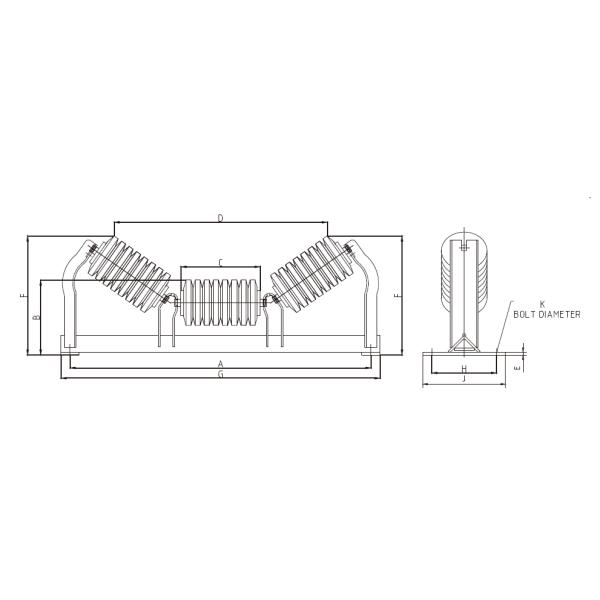 Rubber Cushion Impact Troughing Idlers 4'' Diameter Color Material