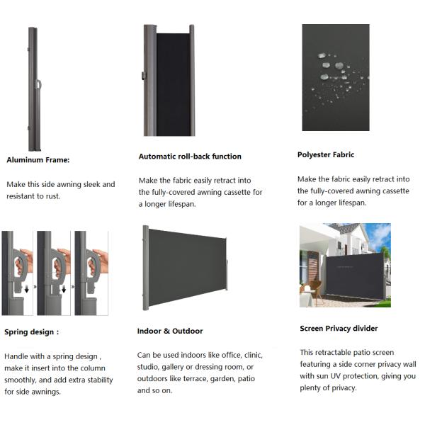 Polyester Sail Material Outdoor Retractable Folding Wind Screen for Terrace Garden Patio