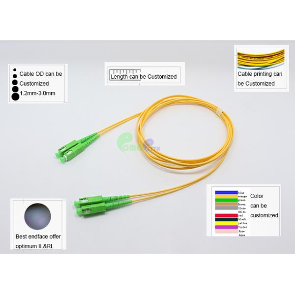 SC / APC Fiber Optic Patch Cables Duplex Single Mode 9 / 125 G657A1 2.0mm Green LSZH CPR certificated Patch cord