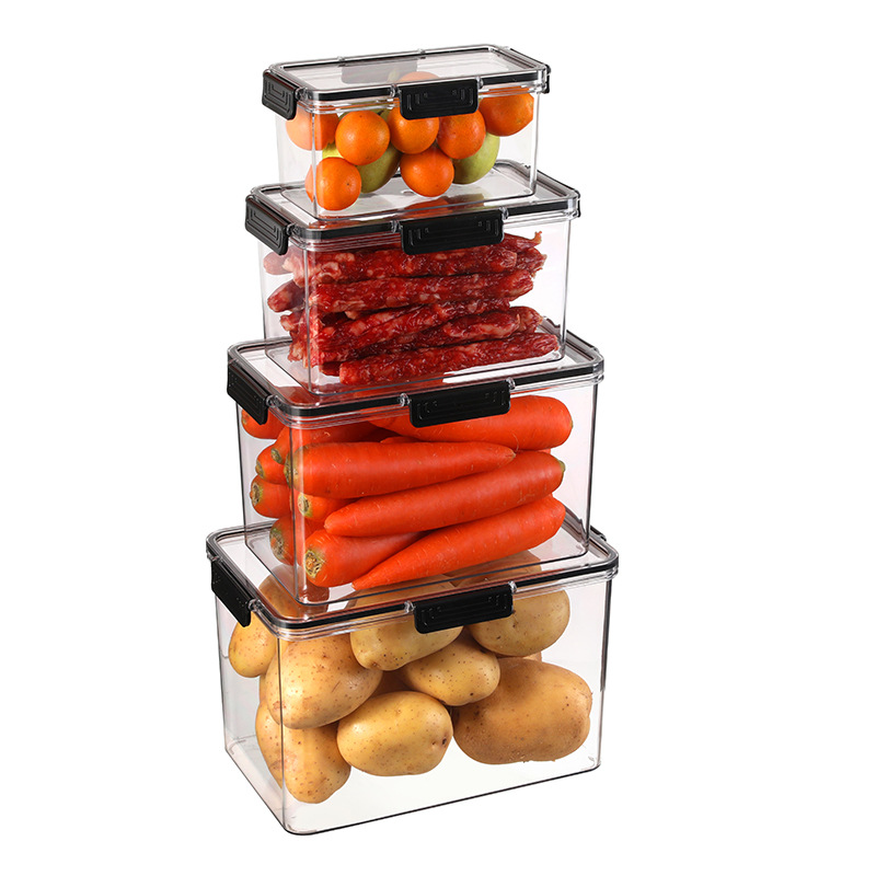 Custom Rectangular Crisper Storage Box Household Plastic Fruit and Vegetable Sorter for Kitchen Refrigerator Organization