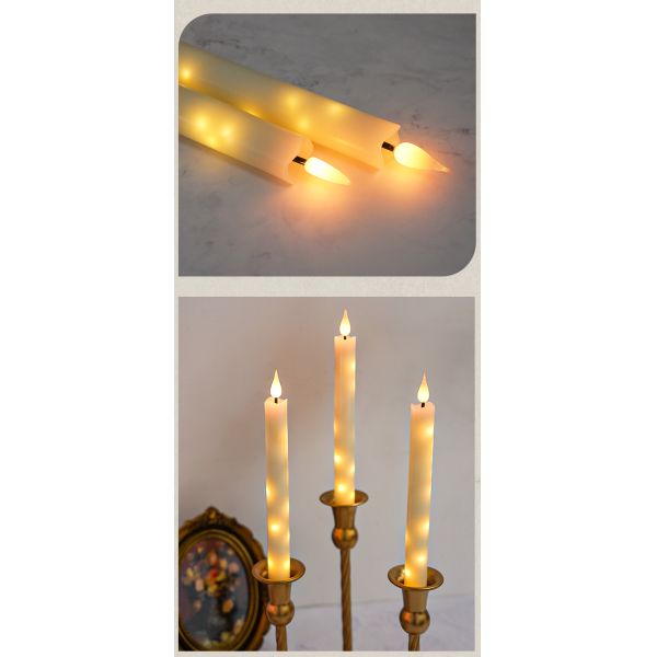 Warm Yellow Electric Taper Candles Remote Control Taper Candle With Timer