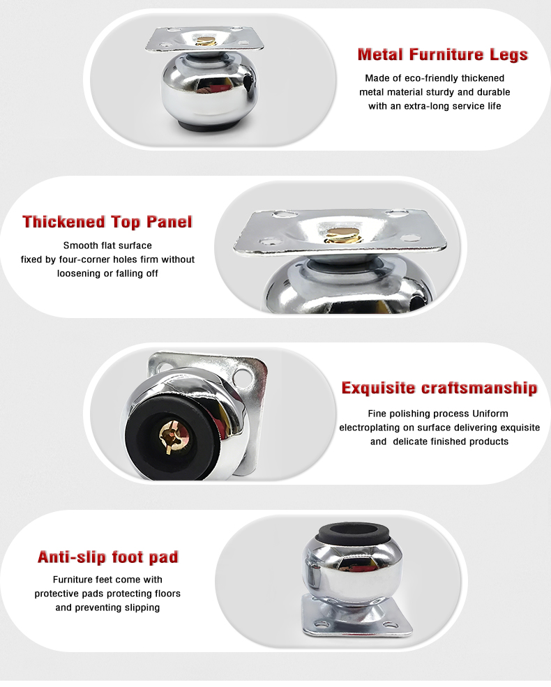 High-gloss Chrome Spherical Sofa Legs Coffee Table Legs Support Brackets Furniture Foot Pads & Bed Support Legs