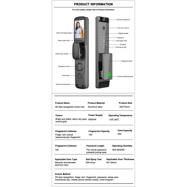 Glomarket Tuya 3d Face Recognition Door Lock Digital
