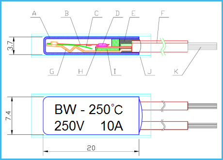 250V 250C Bimetal Temperature Switch Adjustable Bimetal Thermostat Switch 70mm