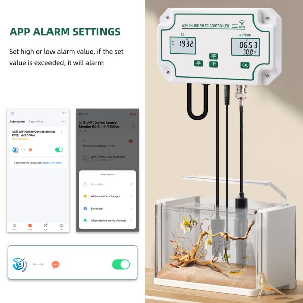 Tuya Wifi Online EC Monitoring Controller ph Meter With Data Logger Function Hydroponic Water Quality Monitoring Tester