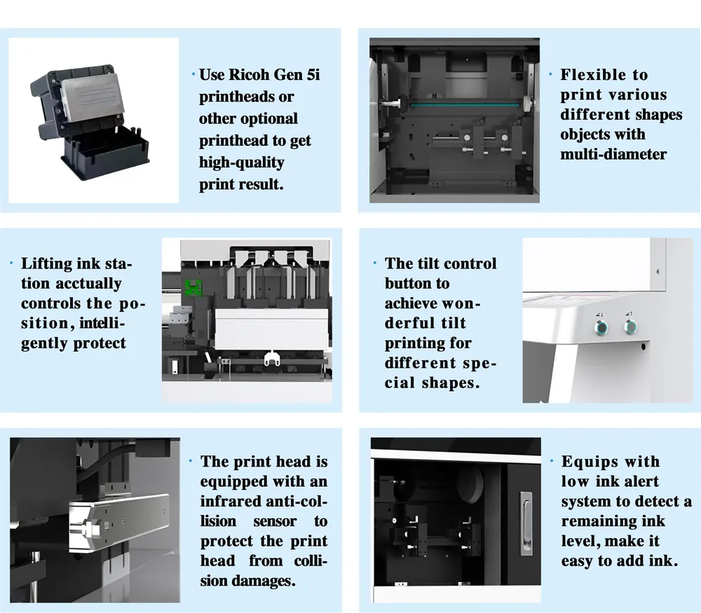 Camera Optional Inkjet Printing Machine 3D Texture Effect LED UV Flatbed Printer