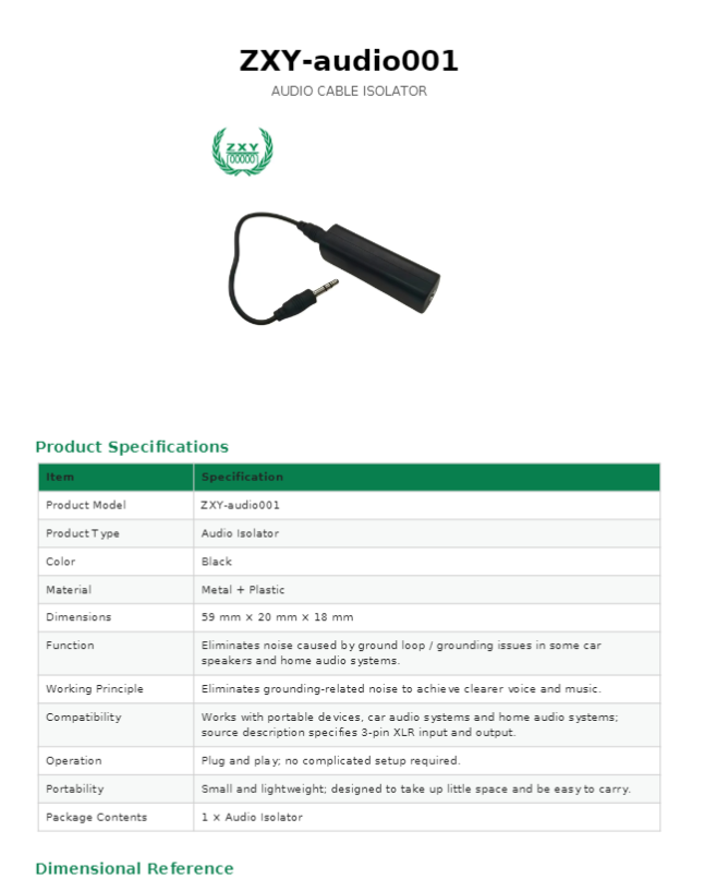 XLR Audio Ground Loop Isolator with Full-shielded Anti-interference Structure for Stereo Dual-Channel Audio Transmission to Eliminate Ground Loop Hum