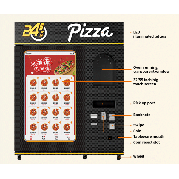 Fully Automatic Pizza Vending Machine with 32-inch Touch Screen Multi-Language Interface and 24/7 Availability