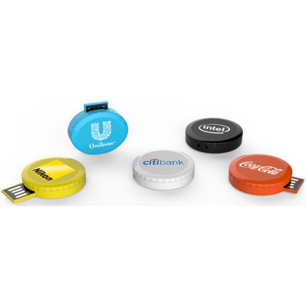 Tiny Twister Round 64GB Flash Drives Customized Branding USB Device