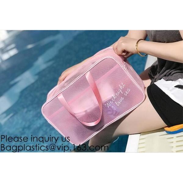 Compact Multi-purpose Handbag-style Transparent Glitter Cosmetic Pouch with Zipper Pocket on the Back, bagease, bagplast