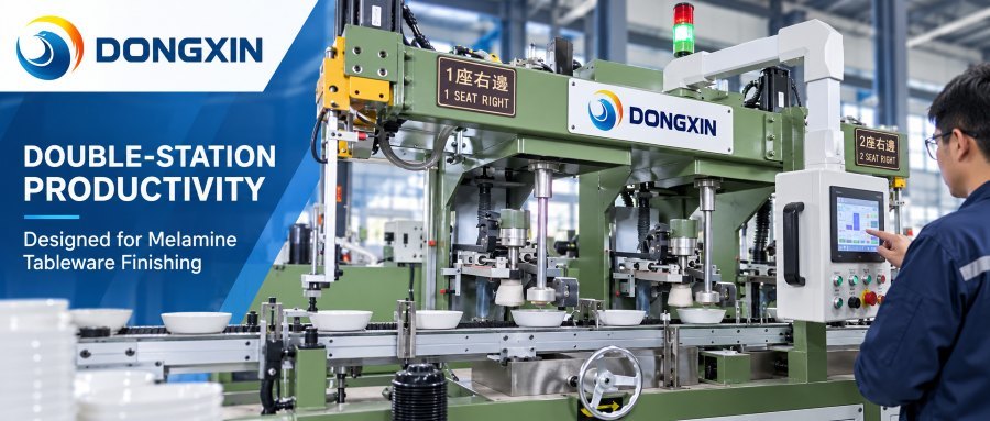 Automatic grinding machine in operation processing melamine tableware