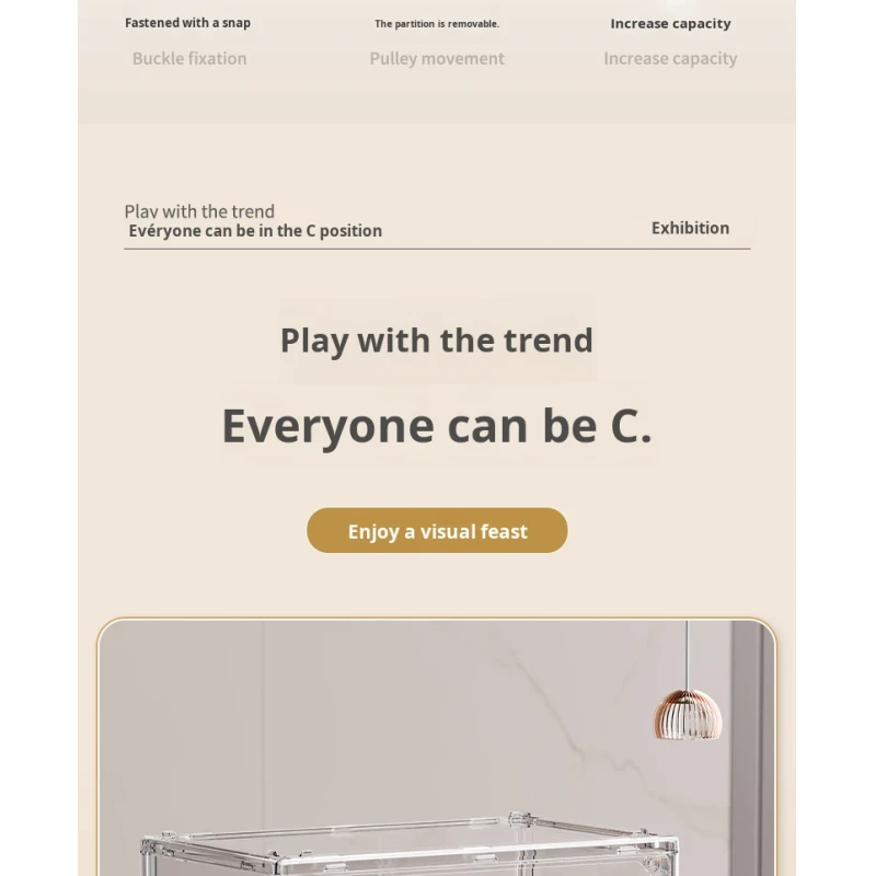 Modern Design Plastic Stackable Large Capacity Doll Figure Display Cabinet Pop Mart Toy Display Stand Rack Blind Box Storage Box