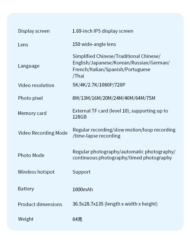 Super Popular 5k Touch Handheld Gimbal Action Camera Lightweight Camera Multiple Shooting Modes Wifi Supported