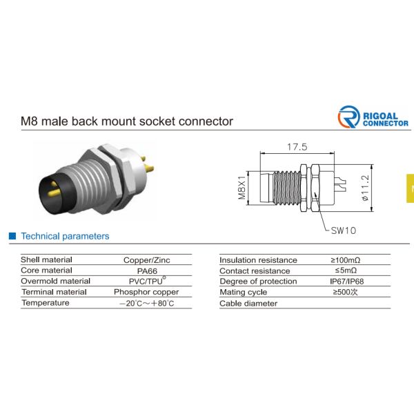 Solder Type M8 Waterproof Connector A B D Code 3 Pin PA66