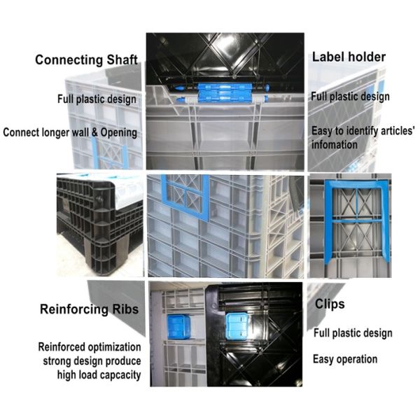 HDFPC1210H1000B Large Foldable Collapsible Plastic Crate with Side Open Static load 4T