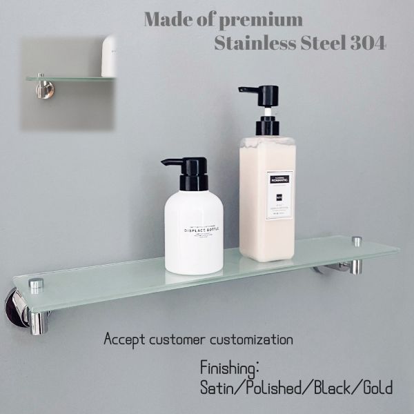 Rectangular Floating Glass Shelves Rustproof Wall Mounted Stainless Steel Shampoo Rack