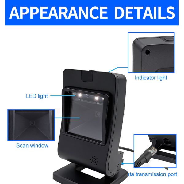 RiCODE 2024 New 2D QR Code Barcode Scanner Desktop Handsfree Table Top Code Reader With Ultra High Performance
