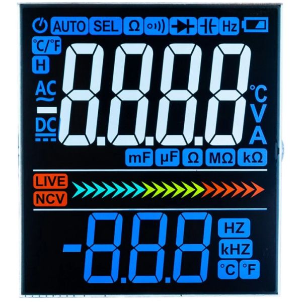 ODM Vertical Alignment LCD Negative Transmissive Segment LCD For Multimeter Display